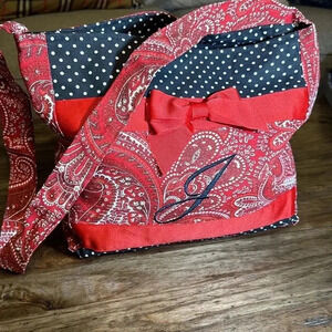 Custom Purse Black/Red Monogram “J” Tote Bag Removable Ribbon